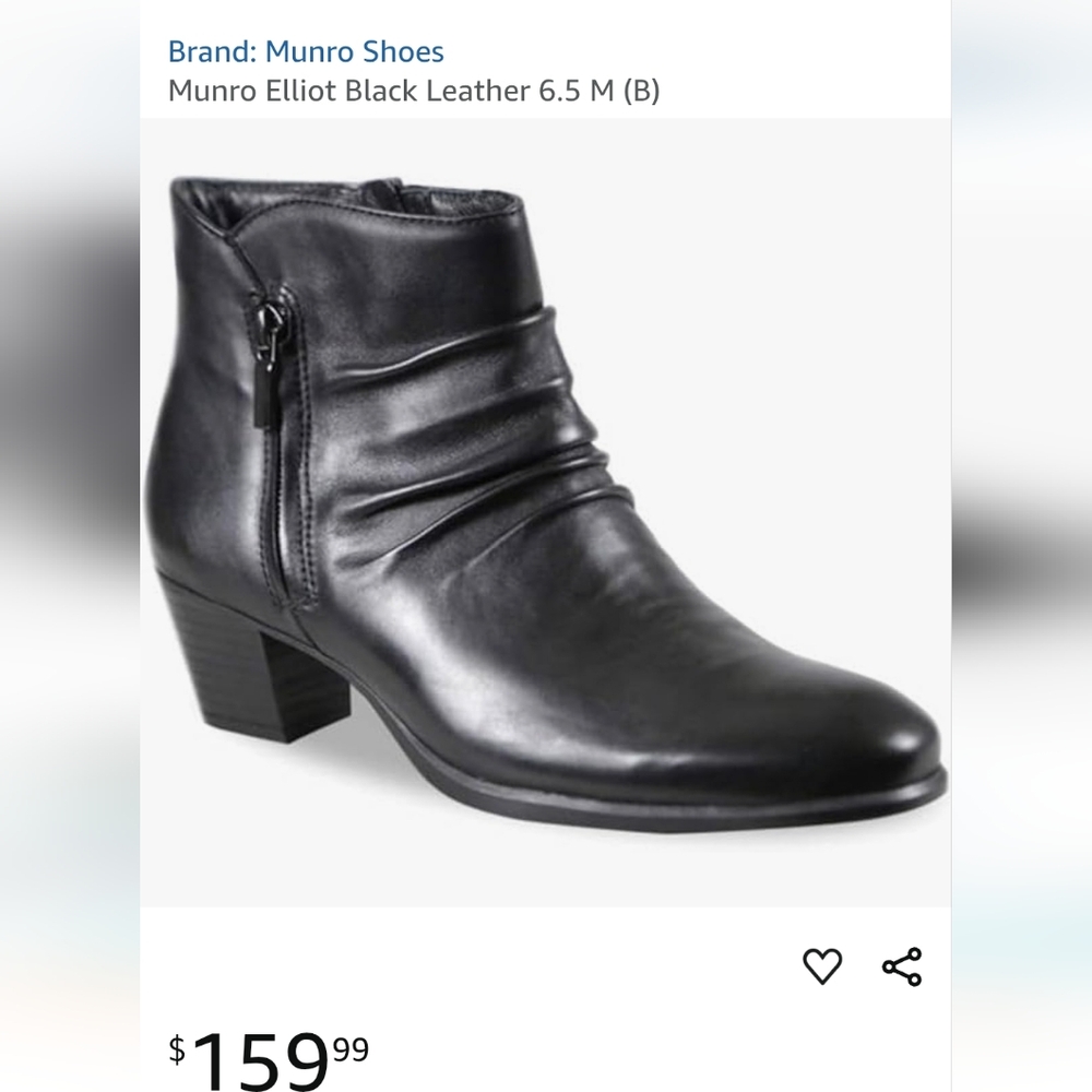 Munro Elliott Black Leather Heeled Booties Size US 9